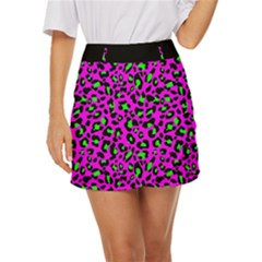 Pink And Green Leopard Spots Pattern Mini Front Wrap Skirt by Casemiro