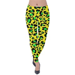 Yellow And Green, Neon Leopard Spots Pattern Velvet Leggings by Casemiro