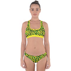 Yellow And Green, Neon Leopard Spots Pattern Cross Back Hipster Bikini Set by Casemiro