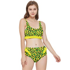 Yellow And Green, Neon Leopard Spots Pattern Frilly Bikini Set by Casemiro