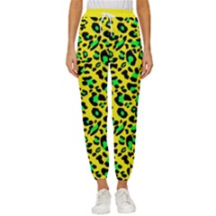 Yellow And Green, Neon Leopard Spots Pattern Cropped Drawstring Pants by Casemiro