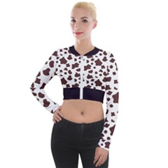 Brown Cow Spots Pattern, Animal Fur Print Long Sleeve Cropped Velvet Jacket by Casemiro