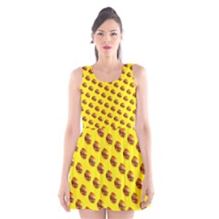 Vector Burgers, Fast Food Sandwitch Pattern At Yellow Scoop Neck Skater Dress by Casemiro