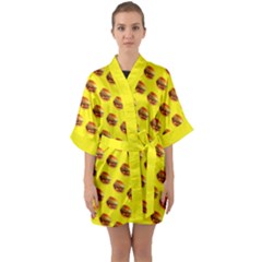 Vector Burgers, Fast Food Sandwitch Pattern At Yellow Half Sleeve Satin Kimono  by Casemiro