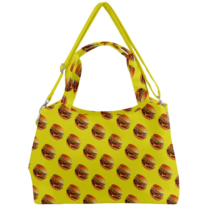 Vector Burgers, fast food sandwitch pattern at yellow Double Compartment Shoulder Bag