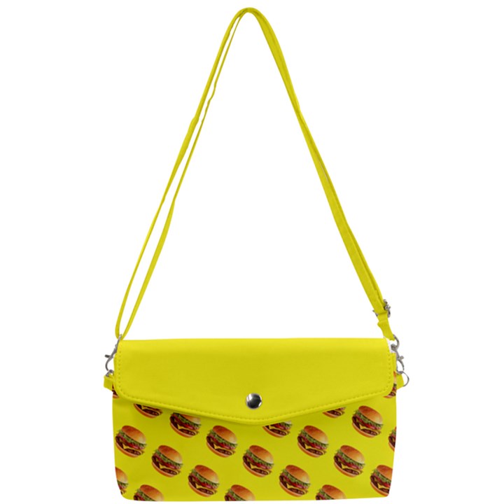 Vector Burgers, fast food sandwitch pattern at yellow Removable Strap Clutch Bag