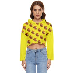 Vector Burgers, Fast Food Sandwitch Pattern At Yellow Women s Lightweight Cropped Hoodie by Casemiro