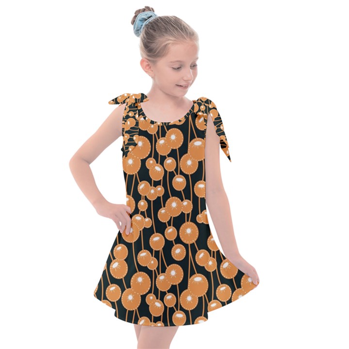 Orange Dandelions On A Dark Background Kids  Tie Up Tunic Dress