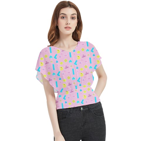 Arcade Dreams Pink Butterfly Chiffon Blouse by thePastelAbomination