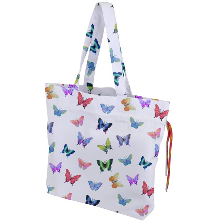 Cute Bright Butterflies Hover In The Air Drawstring Tote Bag