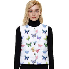 Cute Bright Butterflies Hover In The Air Women s Short Button Up Puffer Vest by SychEva