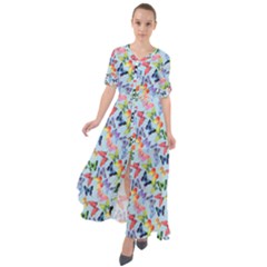 Beautiful Bright Butterflies Are Flying Waist Tie Boho Maxi Dress by SychEva