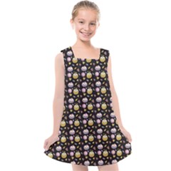 Shiny Pumpkins On Black Background Kids  Cross Back Dress by SychEva