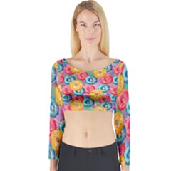 Multicolored Donuts Long Sleeve Crop Top by SychEva