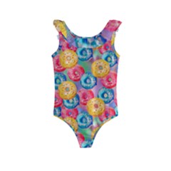 Multicolored Donuts Kids  Frill Swimsuit by SychEva