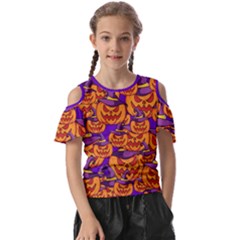 Purple And Orange Pumpkins, Crazy Halloween Pattern, Jack O  Lantern Kids  Butterfly Cutout Tee by Casemiro