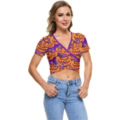 Purple And Orange Pumpkins, Crazy Halloween Pattern, Jack O  Lantern Short Sleeve Foldover Tee by Casemiro