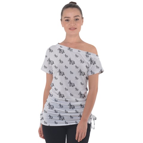 Grey Unicorn Sketchy Style Motif Drawing Pattern Off Shoulder Tie-up Tee by dflcprintsclothing