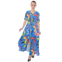 Bright Butterflies Circle In The Air Waist Tie Boho Maxi Dress by SychEva