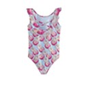 Pink And White Donuts On Blue Kids  Frill Swimsuit View2