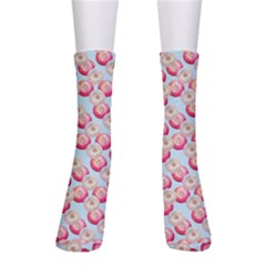 Pink And White Donuts On Blue Men s Crew Socks by SychEva