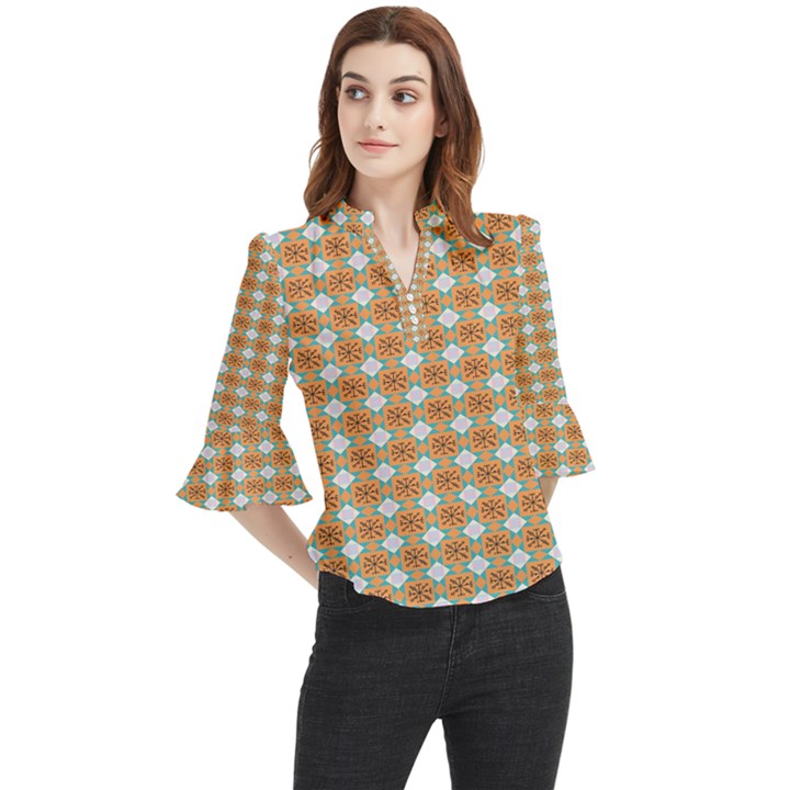 Geometry Loose Horn Sleeve Chiffon Blouse