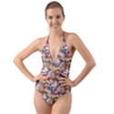 Retro Color Halter Cut-Out One Piece Swimsuit View1