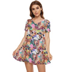 Retro Color Tiered Short Sleeve Mini Dress by Sparkle