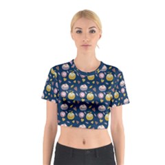 Autumn Pumpkins Cotton Crop Top by SychEva