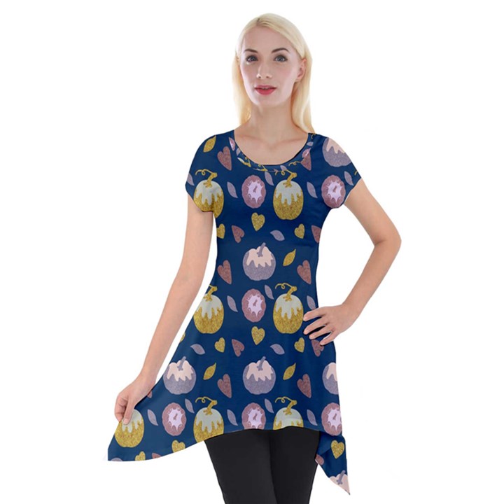 Autumn Pumpkins Short Sleeve Side Drop Tunic