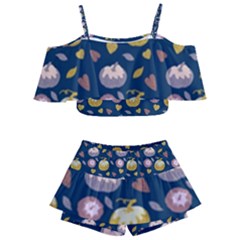 Autumn Pumpkins Kids  Off Shoulder Skirt Bikini by SychEva