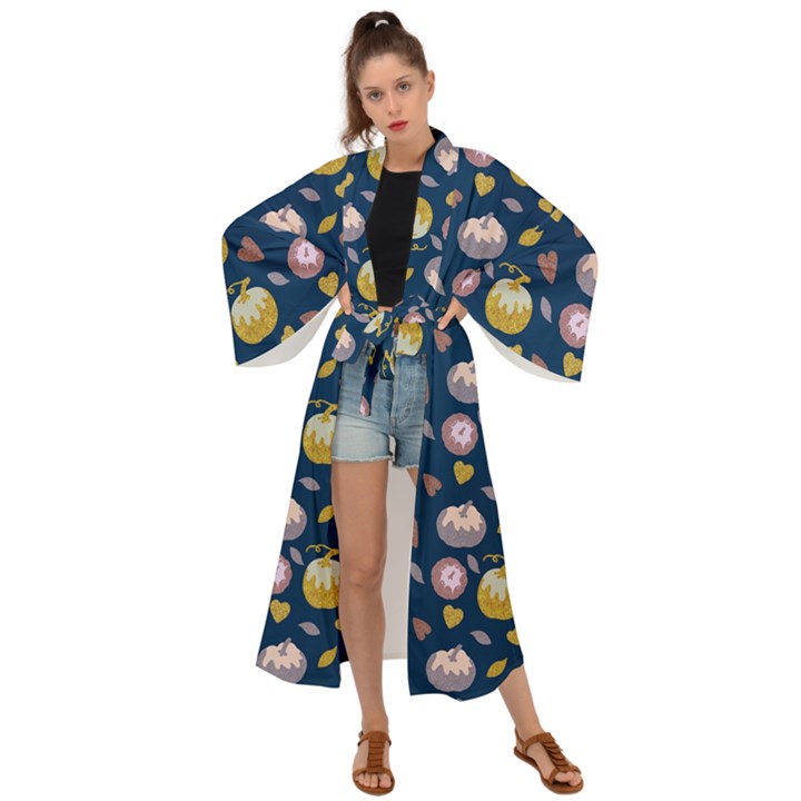 Autumn Pumpkins Maxi Kimono