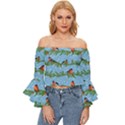 Bullfinches On Spruce Branches Off Shoulder Flutter Bell Sleeve Top View1