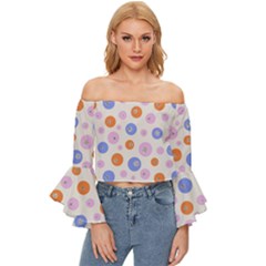 Colorful Balls Off Shoulder Flutter Bell Sleeve Top by SychEva