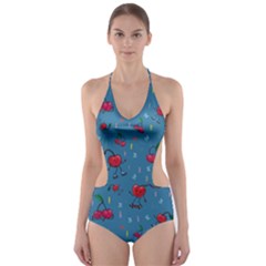 Red Cherries Athletes Cut-out One Piece Swimsuit by SychEva