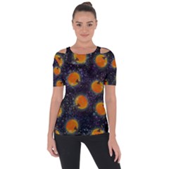 Space Pumpkins Shoulder Cut Out Short Sleeve Top by SychEva