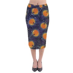 Space Pumpkins Velvet Midi Pencil Skirt by SychEva