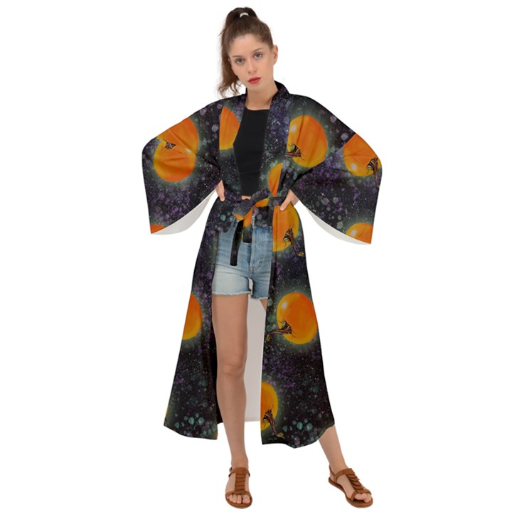 Space Pumpkins Maxi Kimono