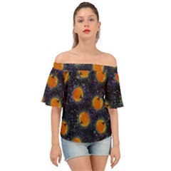 Space Pumpkins Off Shoulder Short Sleeve Top by SychEva