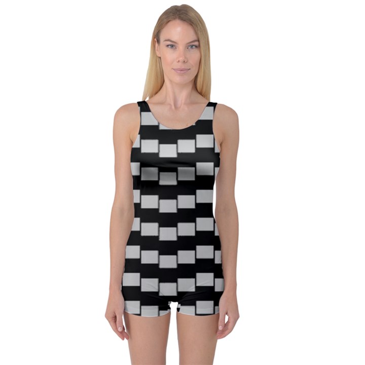 Illusion Blocks One Piece Boyleg Swimsuit