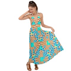 Illusion Waves Pattern Backless Maxi Beach Dress by Sparkle