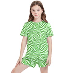 Illusion Waves Pattern Kids  Tee And Sports Shorts Set by Sparkle