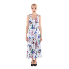 Cute Snowmen Celebrate New Year Sleeveless Maxi Dress by SychEva