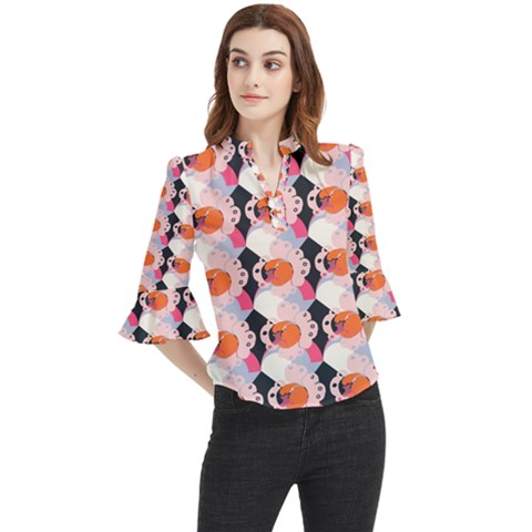 Digi Anim Loose Horn Sleeve Chiffon Blouse by Sparkle