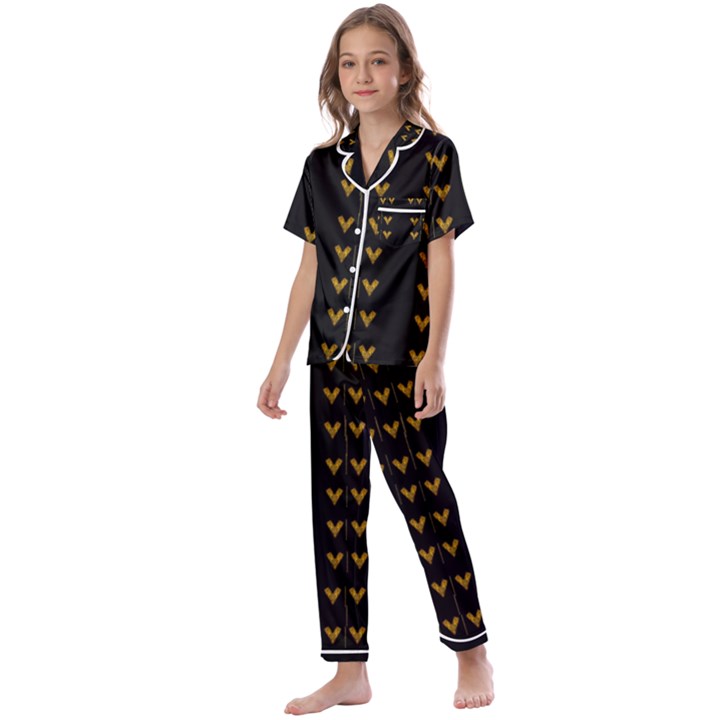 Golden Hearts On Black Freedom Kids  Satin Short Sleeve Pajamas Set