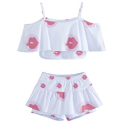 Lips Bubblegum Pattern Kids  Off Shoulder Skirt Bikini by Littlebird