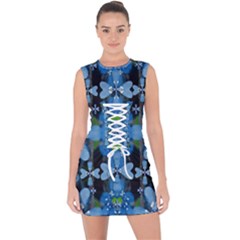 Rare Excotic Blue Flowers In The Forest Of Calm And Peace Lace Up Front Bodycon Dress by pepitasart