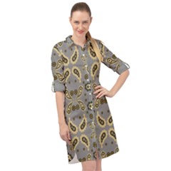 Floral Folk Damask Pattern Fantasy Flowers Floral Geometric Fantasy Long Sleeve Mini Shirt Dress by Eskimos