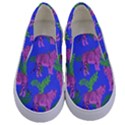 Pink Tigers On A Blue Background Kids  Canvas Slip Ons View1