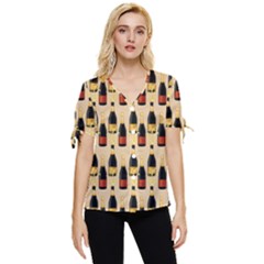 Champagne For The Holiday Bow Sleeve Button Up Top by SychEva